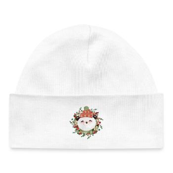 Petit ours panda en couronne de mélèze pour Noël - Bonnet bébé bio - blanc - Devant