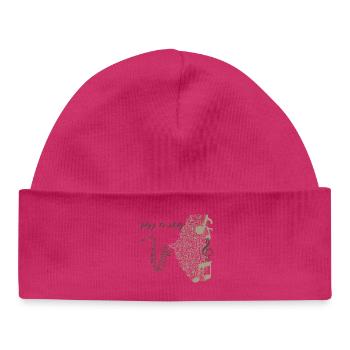 Conception de saxophone musical en notes - Bonnet bébé bio - hot pink - Devant