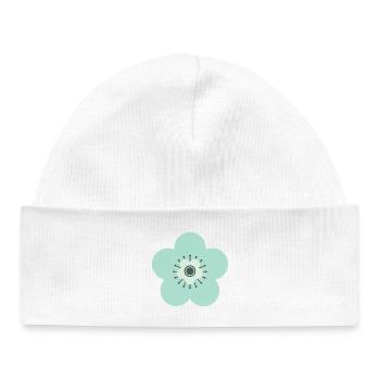 Mint Green & Blue Flower - Baby Organic Beanie - white - Front