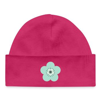 Mint Green & Blue Flower - Baby Organic Beanie - hot pink - Front