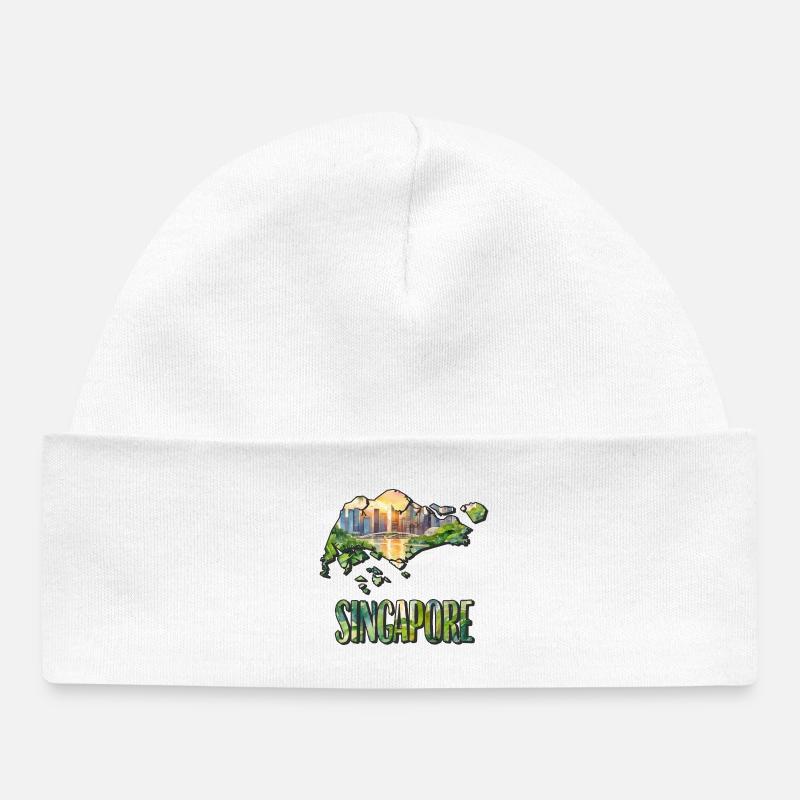 Carte à l’aquarelle Singapour - Bonnet bébé bio - blanc