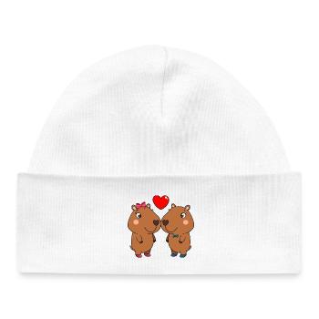 Duo d’animaux mignons avec cœur - Bonnet bébé bio - blanc - Devant