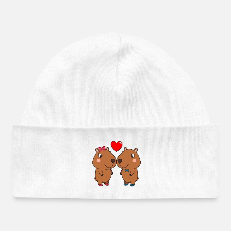 Duo d’animaux mignons avec cœur - Bonnet bébé bio - blanc