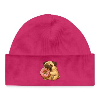 Carlin mignon avec beignet dessin animé drôle manger - Bonnet bébé bio - blanc - Devant