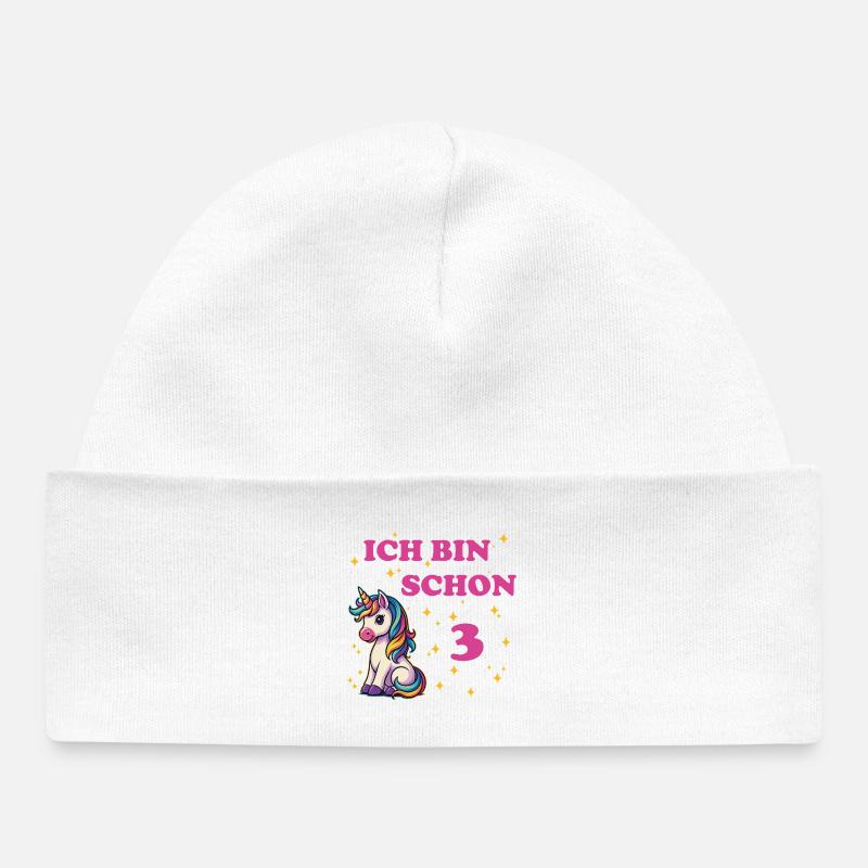 Ich bin schon 3 mit Einhorn - Baby Organic Mütze - Weiß