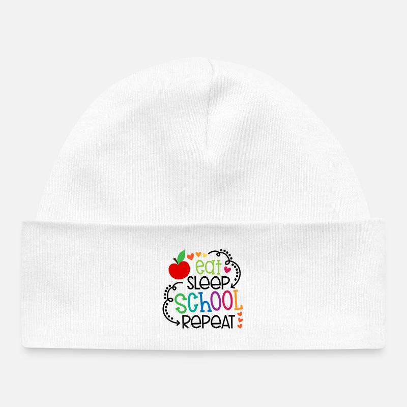 Manger, dormir, aller à l’école, répéter – Design - Bonnet bébé bio - blanc