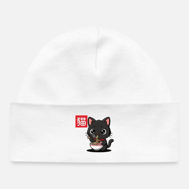 Chaton mange Ramen Illustration - Bonnet bébé bio - blanc