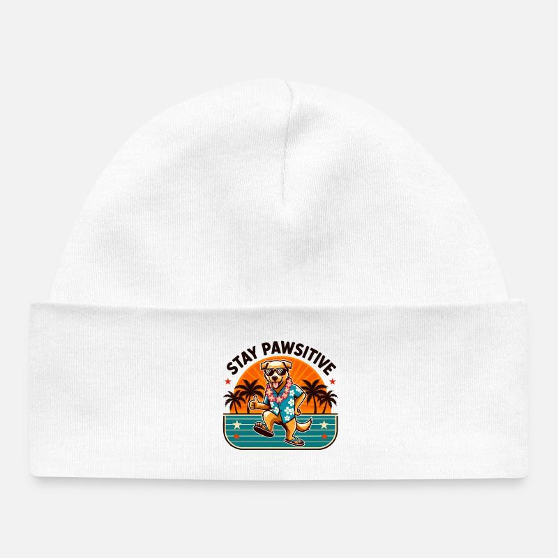 Stay Pawsitive - Chien hawaïen avec des vibrations estivales - Bonnet bébé bio - blanc