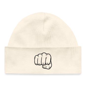 Signe de la main du poing – Symbole du poing - Bonnet bébé bio - blanc - Devant