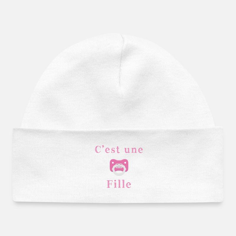 naissance - c'est une fille - Bonnet bébé bio - blanc