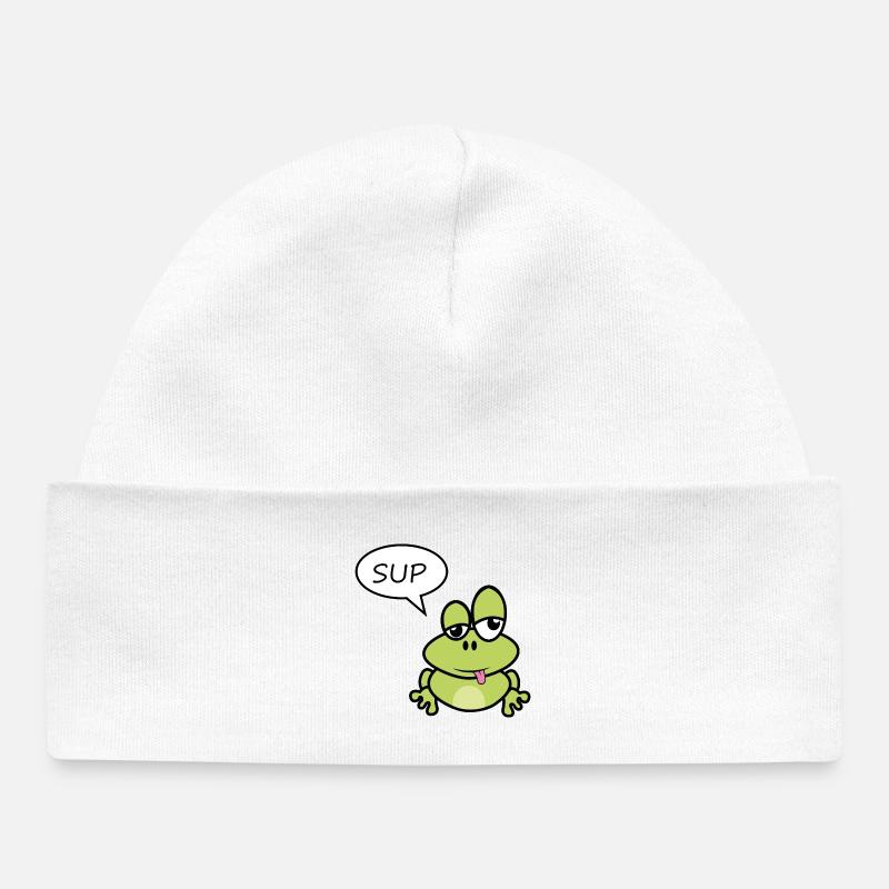 La petite grenouille dit salut - Bonnet bébé bio - blanc