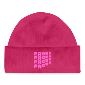 Pride / CSD / LGBTQ+ Design "PROUD" - Baby Organic Mütze - hot Pink - Vorne