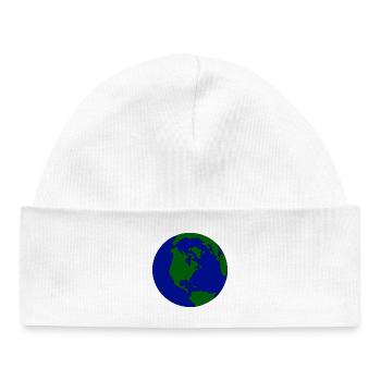 Globule minimal : Terre en bleu-vert - Bonnet bébé bio - blanc - Devant