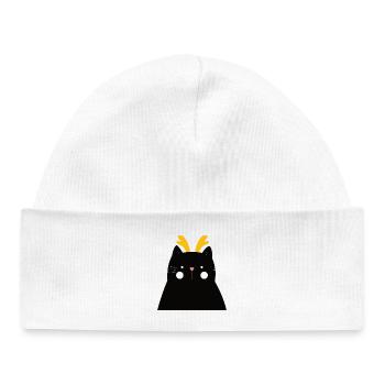 Chat noir aux bois dorés - Bonnet bébé bio - blanc - Devant