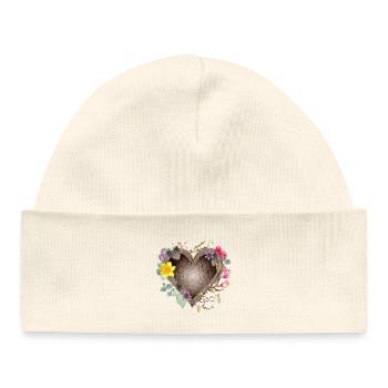 Nid d’oiseau en forme de cœur avec des fleurs printanières - Bonnet bébé bio - blanc - Devant