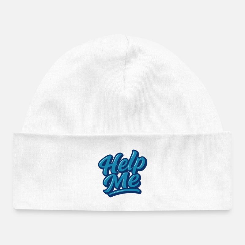 Help Me Blue Script Logo - Baby Organic Beanie - white