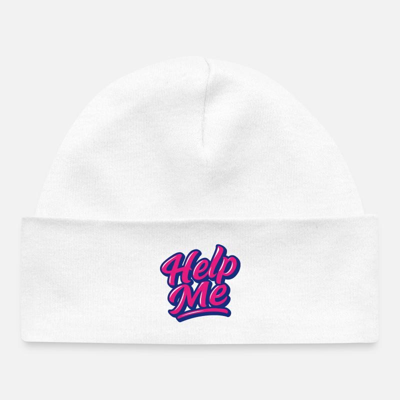 Help Me Neon Script - Baby Organic Beanie - white