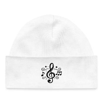 Notes musicales de clé - Bonnet bébé bio - blanc - Devant