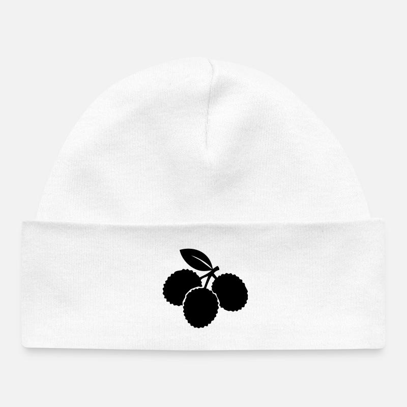Lychee Silhouette – Exotic Fruit Design - Baby Organic Beanie - white