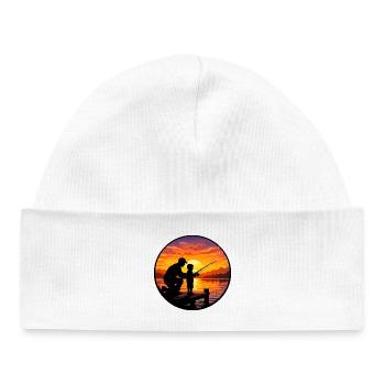 Sunset fishing with dad and child - Baby Organic Beanie - white - Front