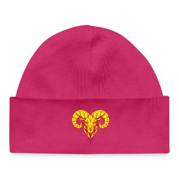 Tête de bélier géométrique jaune rouge - Bonnet bébé bio - blanc - Devant