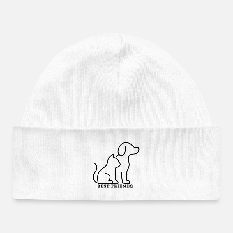 MEILLEURS AMIS – Amour du chat et du chien - Bonnet bébé bio - blanc