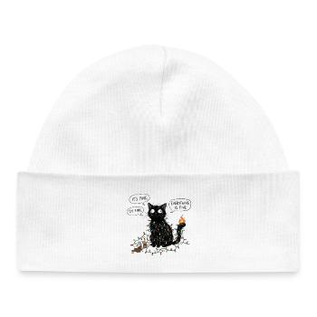 Black Cat Wrapped in Lights - Baby Organic Beanie - white - Front