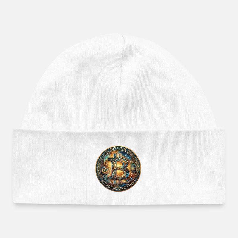 Sceau Bitcoin orné - Bonnet bébé bio - blanc