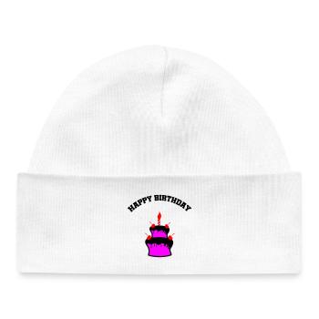 Pink Cake with Cherries and Candle - Baby Organic Beanie - white - Front