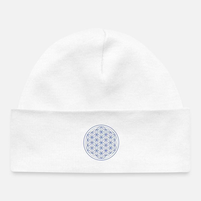 Cercle Bleu Jaune Fleur de Vie - Bonnet bébé bio - blanc
