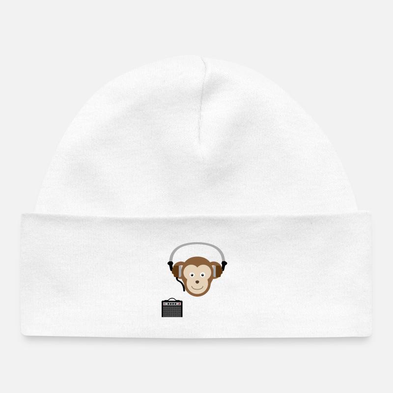 Singe avec musique au casque - Bonnet bébé bio - blanc