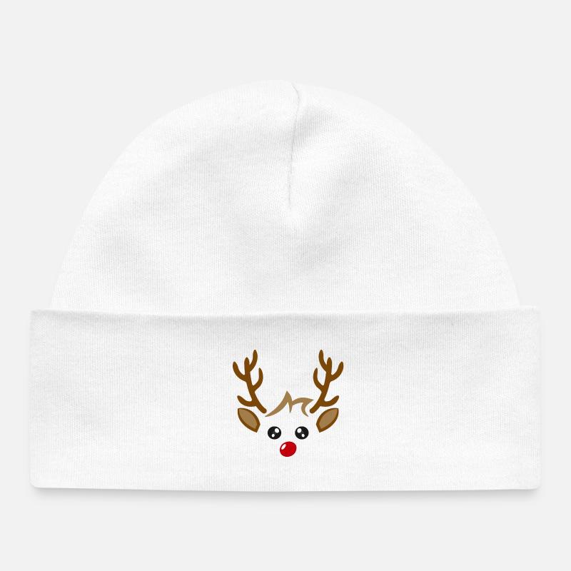 Renne visage garçon noël noël - Bonnet bébé bio - blanc