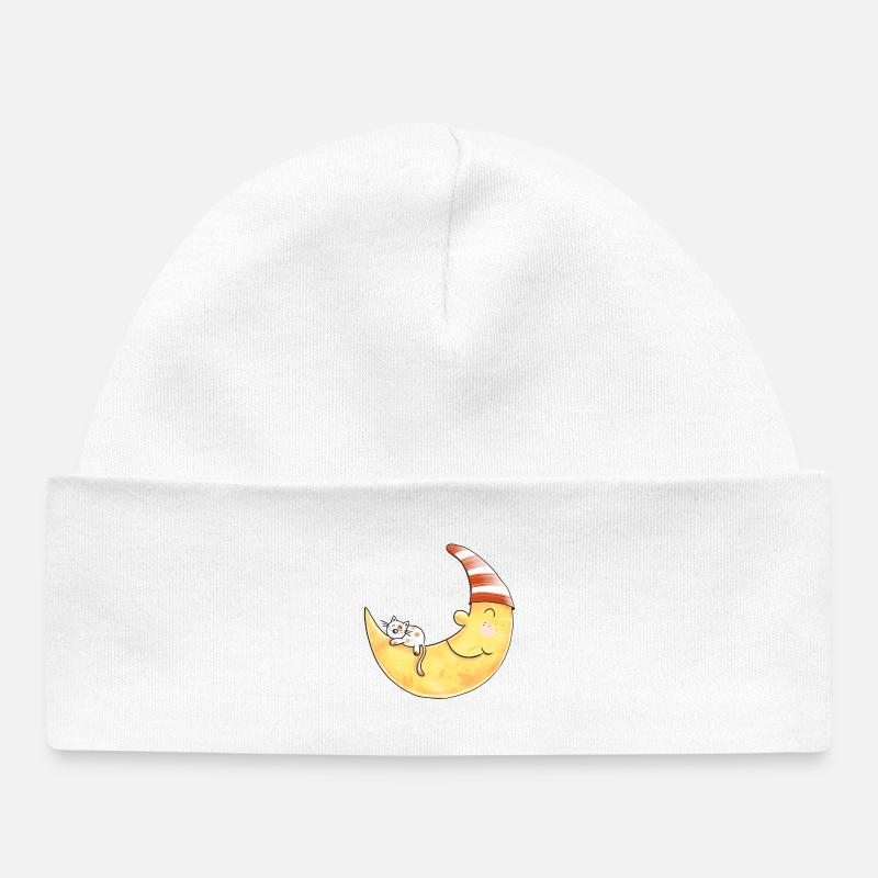 Chat dans la lune je rêve je cadeau de bonne nuit - Bonnet bébé bio - blanc