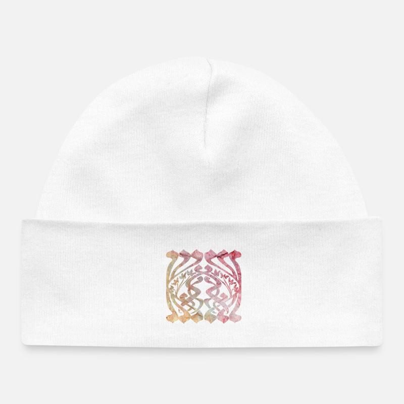 Watercolour leaf pattern with floral design - Baby Organic Beanie - white