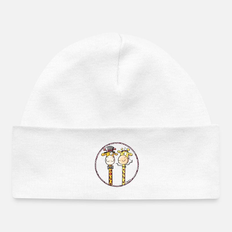 Girafes de mariage - Bonnet bébé bio - blanc
