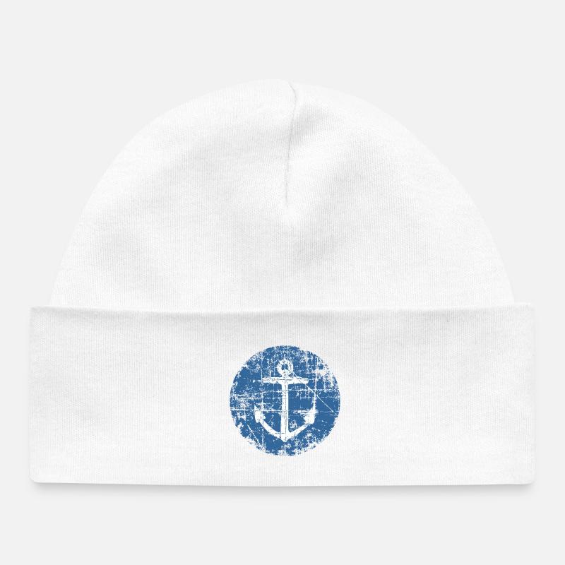 Anchor Sign Vintage Blue Sailing Design (FR) - Bonnet bébé bio - blanc