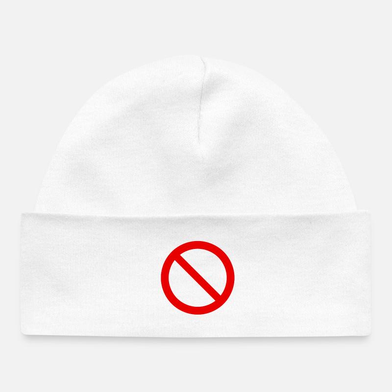 Red Forbidden Symbol Pattern - Baby Organic Beanie - white