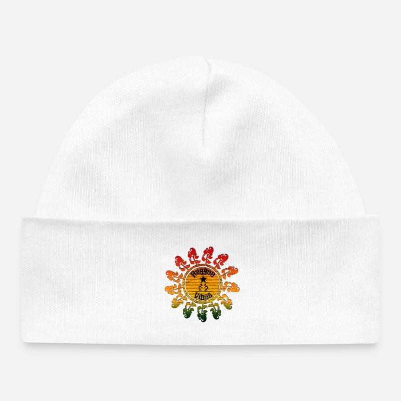 Symbole de paix hippie dans la conception de la roue solaire - Bonnet bébé bio - blanc