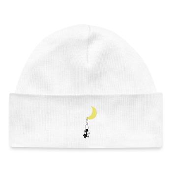 Un tout-petit se balançant sous l’art urbain de la lune - Bonnet bébé bio - blanc - Devant