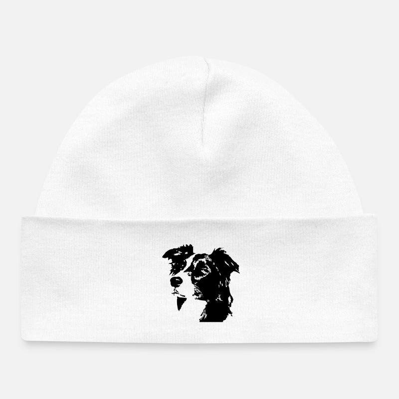Border collie head - Baby Organic Beanie - white