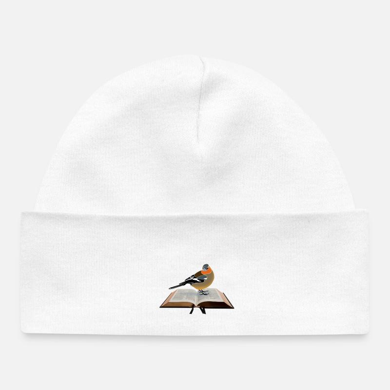 Pinson des arbres sur le livre - Bonnet bébé bio - blanc