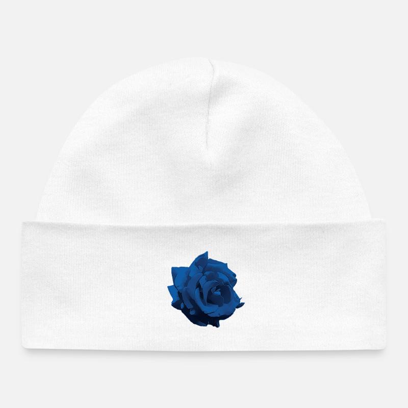 Fleur - Rose bleu - Bonnet bébé bio - blanc