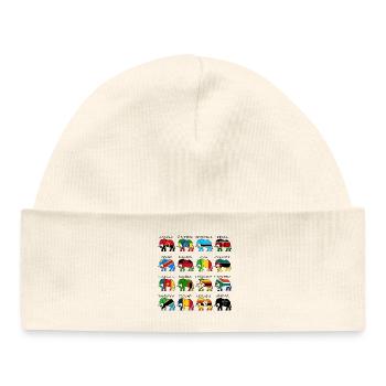 ELEPHANTS OF AFRICA with flags - Baby Organic Beanie - white - Front