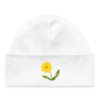 pissenlits jaune vif avec des feuilles vertes - Bonnet bébé bio - blanc - Devant