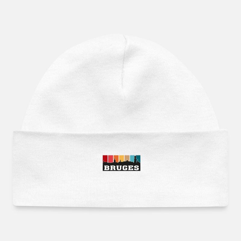 Bruges Belgique Voyage Skyline Souvenirs Silhouette - Bonnet bébé bio - blanc