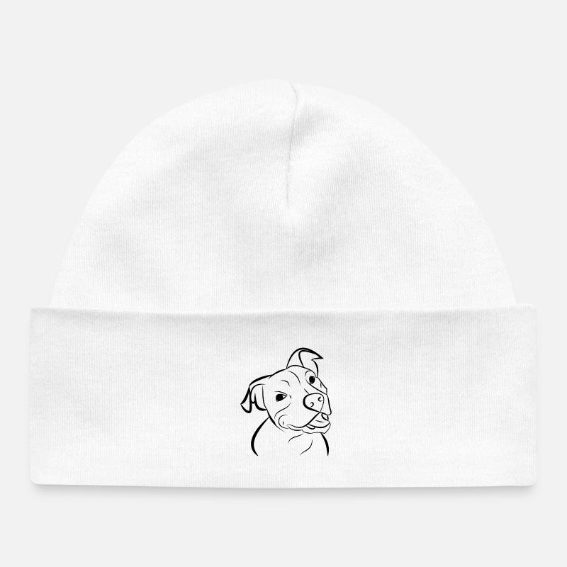 Tête de chien pitbull chien - Bonnet bébé bio - blanc