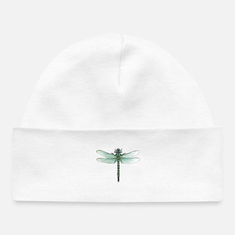 Libellule verte aquarelle Art - Bonnet bébé bio - blanc