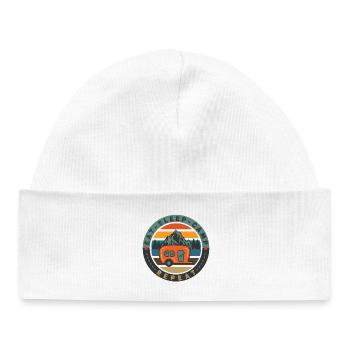Vintage Rétro drôle camping citation Badge Aventure - Bonnet bébé bio - blanc - Devant