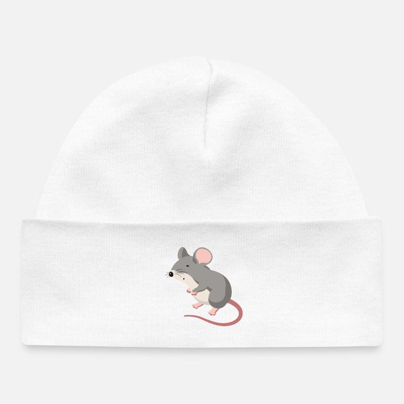 Maus Illustration – handgezeichnetes Tiermo - Bonnet bébé bio - blanc