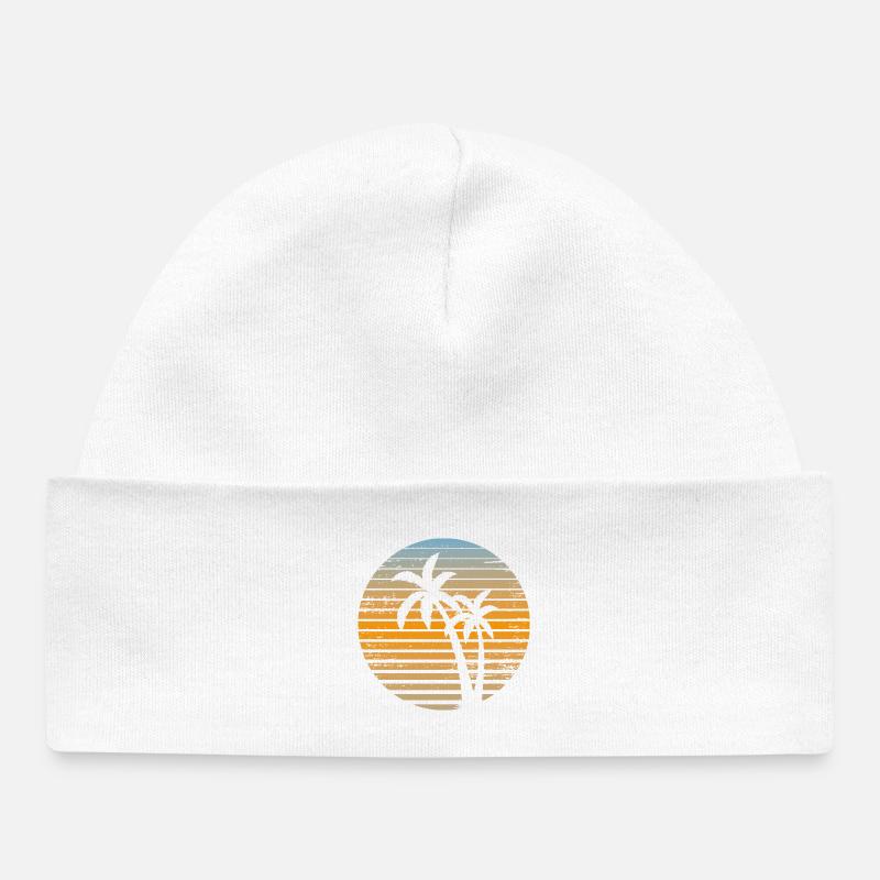 Palmier Crépuscule Strié - Bonnet bébé bio - blanc
